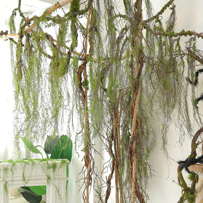 63inch Curly Faux Weeping Willow Tree Branches Hanging Moss Halloween Decor | Artificial Twisty Wood Curtain Spooky Fall Long Vine Green Twigs Garland For Wall Jungle Fireplace Patio Porch Decoration