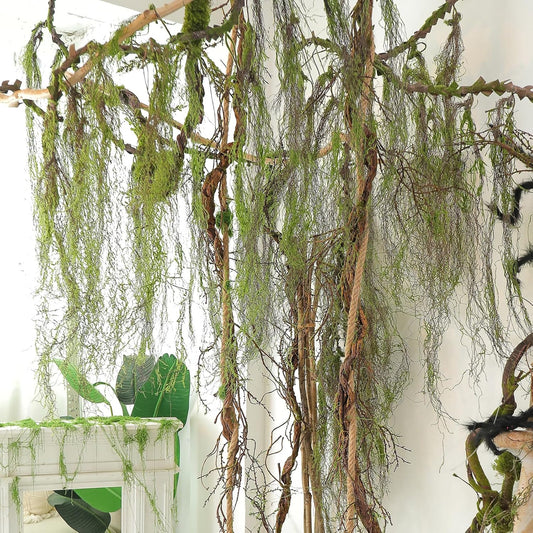 63inch Curly Faux Weeping Willow Tree Branches Hanging Moss Halloween Decor | Artificial Twisty Wood Curtain Spooky Fall Long Vine Green Twigs Garland For Wall Jungle Fireplace Patio Porch Decoration