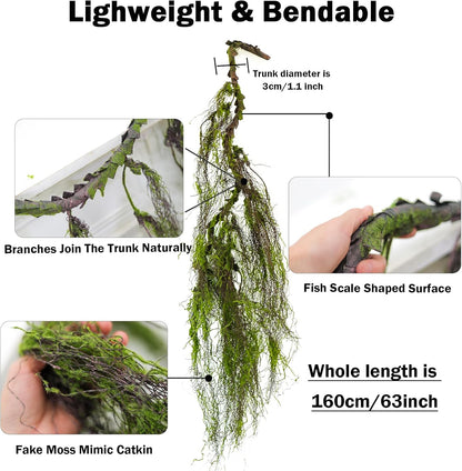 63inch Curly Faux Weeping Willow Tree Branches Hanging Moss Halloween Decor | Artificial Twisty Wood Curtain Spooky Fall Long Vine Green Twigs Garland For Wall Jungle Fireplace Patio Porch Decoration