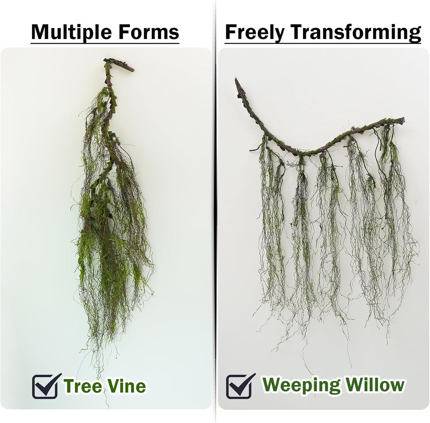 63inch Curly Faux Weeping Willow Tree Branches Hanging Moss Halloween Decor | Artificial Twisty Wood Curtain Spooky Fall Long Vine Green Twigs Garland For Wall Jungle Fireplace Patio Porch Decoration