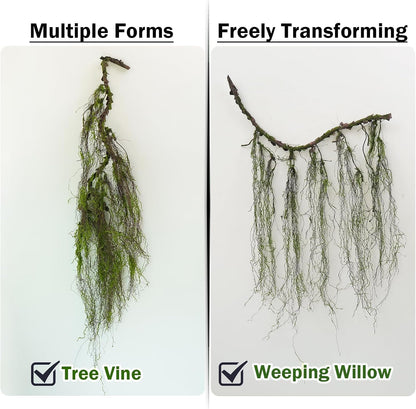 63inch Curly Faux Weeping Willow Tree Branches Hanging Moss Halloween Decor | Artificial Twisty Wood Curtain Spooky Fall Long Vine Green Twigs Garland For Wall Jungle Fireplace Patio Porch Decoration