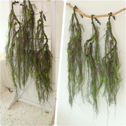63inch Curly Faux Weeping Willow Tree Branches Hanging Moss Halloween Decor | Artificial Twisty Wood Curtain Spooky Fall Long Vine Green Twigs Garland For Wall Jungle Fireplace Patio Porch Decoration