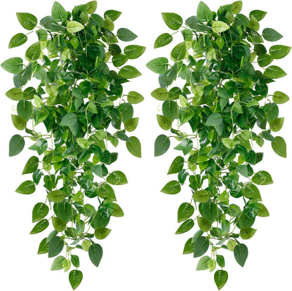 Fake Hanging Plants 4 Pcs Artificial Hanging Plants Fake Ivy Vine Faux Pothos Vines Artificial Ivy Leaves Greenery Plant for Room Patio Home Indoor Outdoor Shelf Wall Garden Decor(No Baskets)