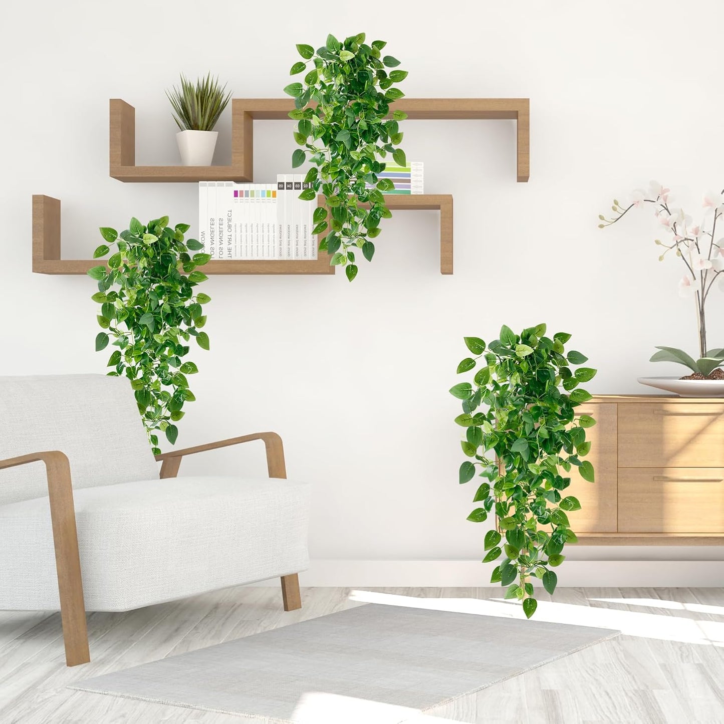 Fake Hanging Plants 4 Pcs Artificial Hanging Plants Fake Ivy Vine Faux Pothos Vines Artificial Ivy Leaves Greenery Plant for Room Patio Home Indoor Outdoor Shelf Wall Garden Decor(No Baskets)