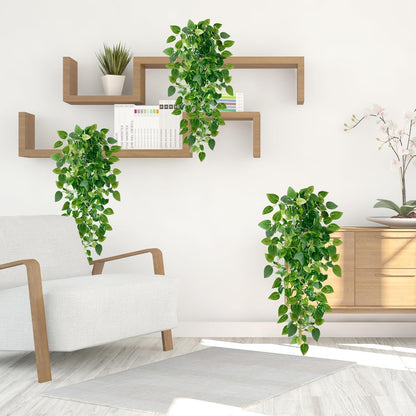 Fake Hanging Plants 4 Pcs Artificial Hanging Plants Fake Ivy Vine Faux Pothos Vines Artificial Ivy Leaves Greenery Plant for Room Patio Home Indoor Outdoor Shelf Wall Garden Decor(No Baskets)