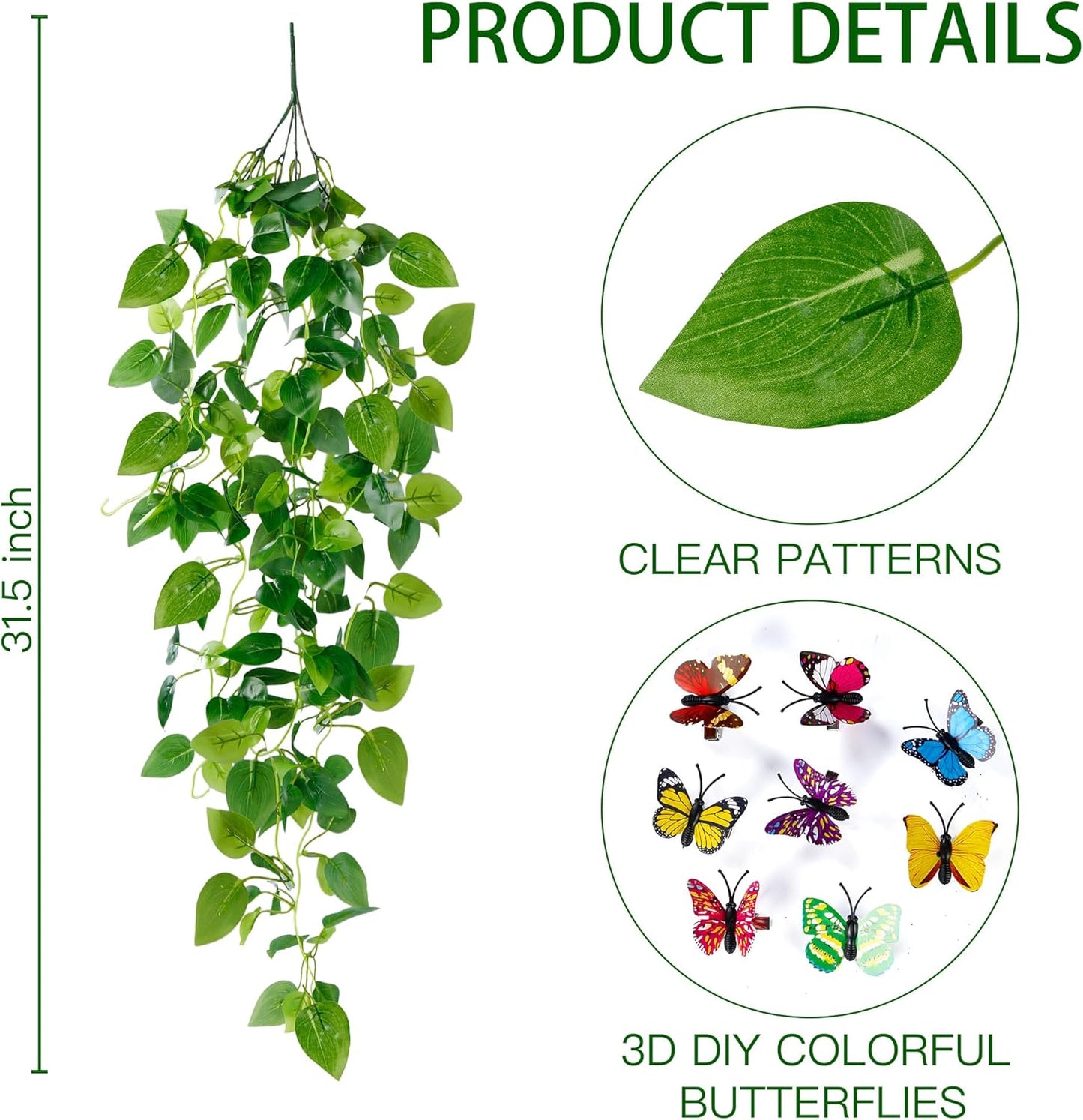 Fake Hanging Plants 4 Pcs Artificial Hanging Plants Fake Ivy Vine Faux Pothos Vines Artificial Ivy Leaves Greenery Plant for Room Patio Home Indoor Outdoor Shelf Wall Garden Decor(No Baskets)