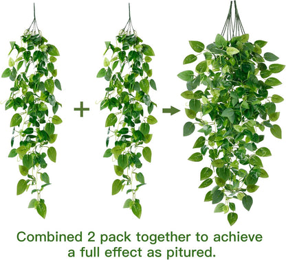 Fake Hanging Plants 4 Pcs Artificial Hanging Plants Fake Ivy Vine Faux Pothos Vines Artificial Ivy Leaves Greenery Plant for Room Patio Home Indoor Outdoor Shelf Wall Garden Decor(No Baskets)