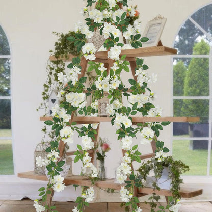 2 Pcs Artificial Flowers Garland for Outdoors White Faux Gardenia Garland 12Ft Silk Rose Hanging Vines Floral for Wedding Arch Party Wall Garden Ceremony Backdrop Fence Spring Decor