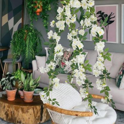 2 Pcs Artificial Flowers Garland for Outdoors White Faux Gardenia Garland 12Ft Silk Rose Hanging Vines Floral for Wedding Arch Party Wall Garden Ceremony Backdrop Fence Spring Decor