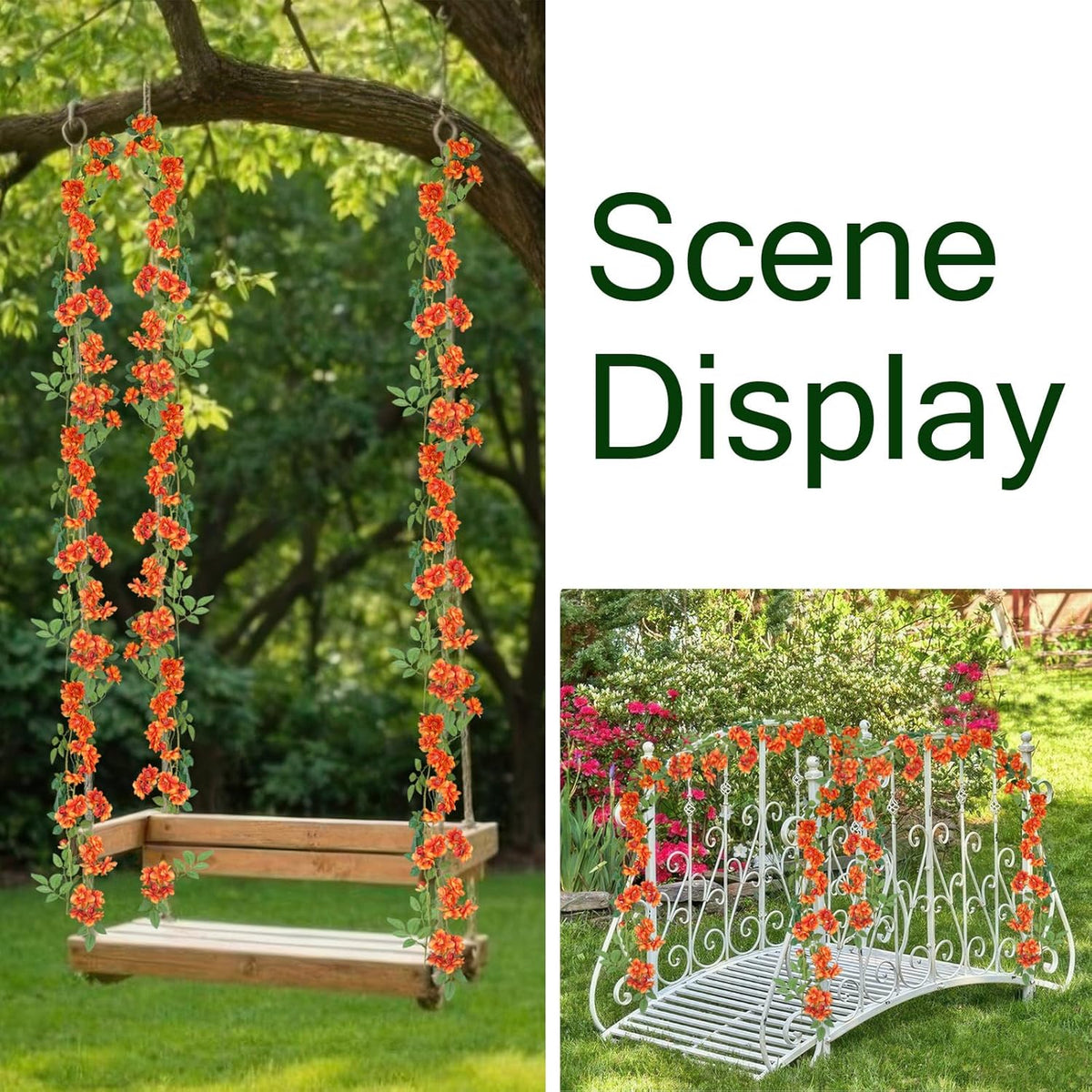 2 Pcs Artificial Flowers Garland for Outdoors White Faux Gardenia Garland 12Ft Silk Rose Hanging Vines Floral for Wedding Arch Party Wall Garden Ceremony Backdrop Fence Spring Decor