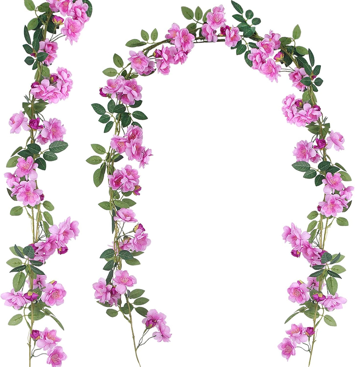2 Pcs Artificial Flowers Garland for Outdoors White Faux Gardenia Garland 12Ft Silk Rose Hanging Vines Floral for Wedding Arch Party Wall Garden Ceremony Backdrop Fence Spring Decor