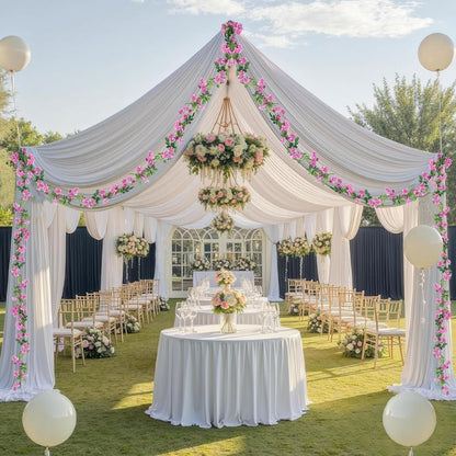 2 Pcs Artificial Flowers Garland for Outdoors White Faux Gardenia Garland 12Ft Silk Rose Hanging Vines Floral for Wedding Arch Party Wall Garden Ceremony Backdrop Fence Spring Decor