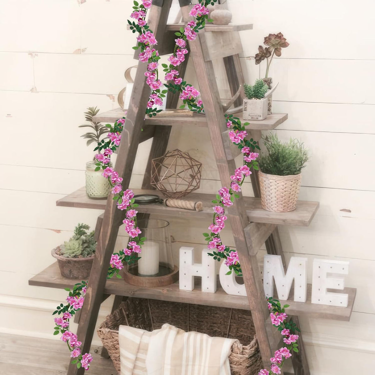 2 Pcs Artificial Flowers Garland for Outdoors White Faux Gardenia Garland 12Ft Silk Rose Hanging Vines Floral for Wedding Arch Party Wall Garden Ceremony Backdrop Fence Spring Decor