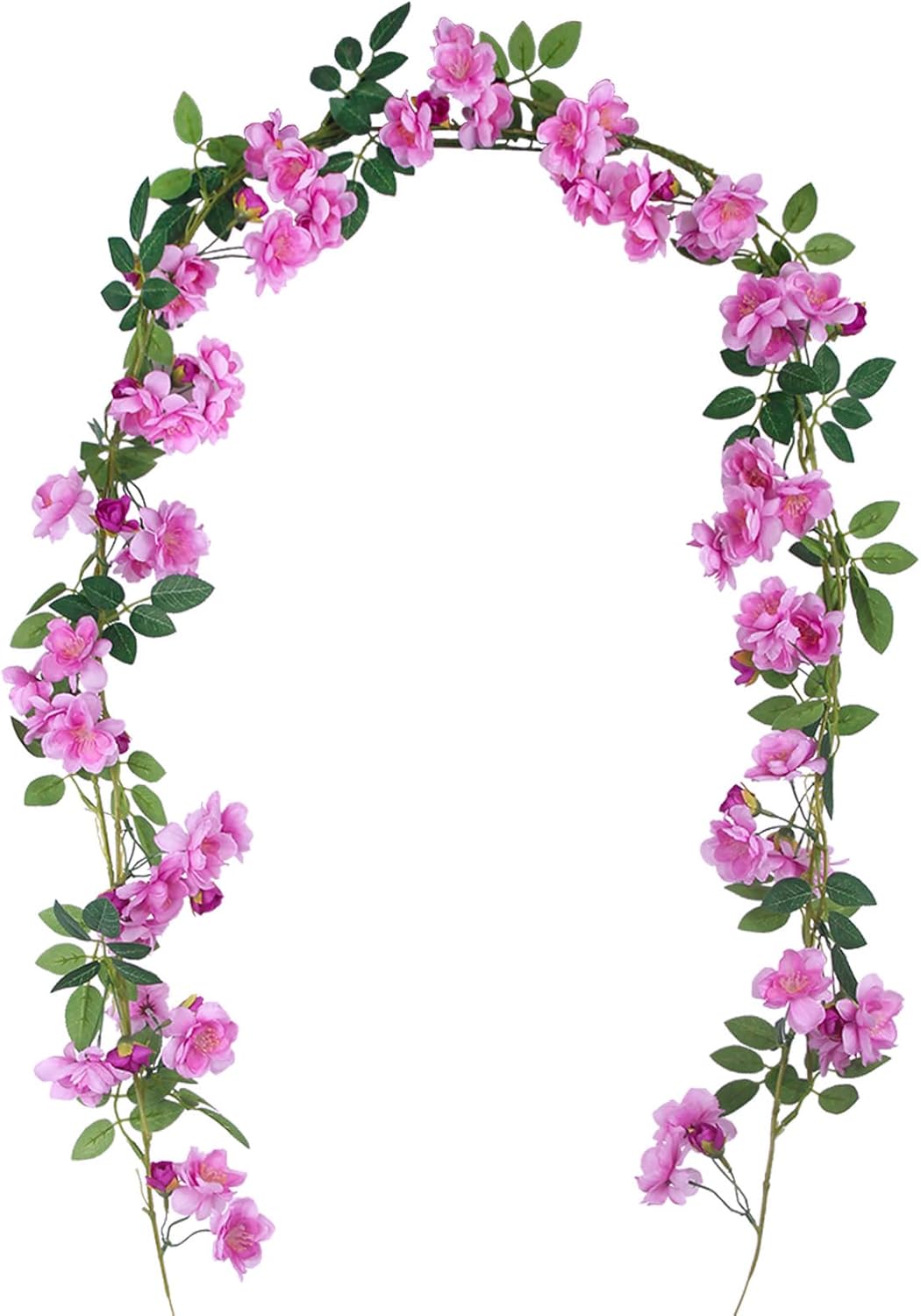 2 Pcs Artificial Flowers Garland for Outdoors White Faux Gardenia Garland 12Ft Silk Rose Hanging Vines Floral for Wedding Arch Party Wall Garden Ceremony Backdrop Fence Spring Decor
