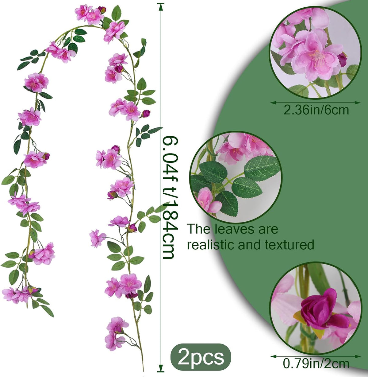 2 Pcs Artificial Flowers Garland for Outdoors White Faux Gardenia Garland 12Ft Silk Rose Hanging Vines Floral for Wedding Arch Party Wall Garden Ceremony Backdrop Fence Spring Decor