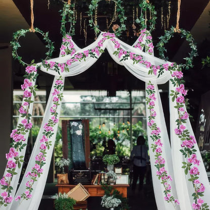 2 Pcs Artificial Flowers Garland for Outdoors White Faux Gardenia Garland 12Ft Silk Rose Hanging Vines Floral for Wedding Arch Party Wall Garden Ceremony Backdrop Fence Spring Decor