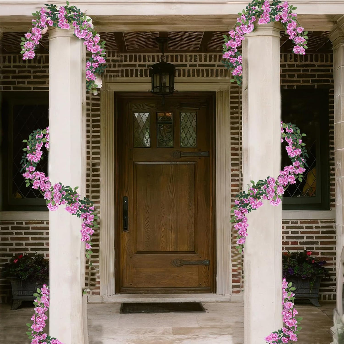 2 Pcs Artificial Flowers Garland for Outdoors White Faux Gardenia Garland 12Ft Silk Rose Hanging Vines Floral for Wedding Arch Party Wall Garden Ceremony Backdrop Fence Spring Decor
