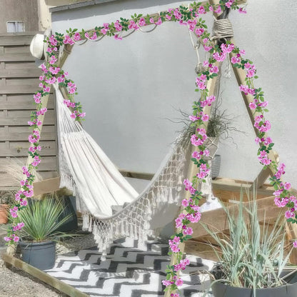 2 Pcs Artificial Flowers Garland for Outdoors White Faux Gardenia Garland 12Ft Silk Rose Hanging Vines Floral for Wedding Arch Party Wall Garden Ceremony Backdrop Fence Spring Decor