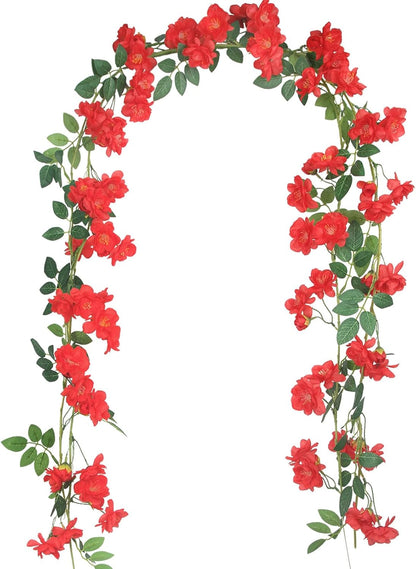 2 Pcs Artificial Flowers Garland for Outdoors White Faux Gardenia Garland 12Ft Silk Rose Hanging Vines Floral for Wedding Arch Party Wall Garden Ceremony Backdrop Fence Spring Decor