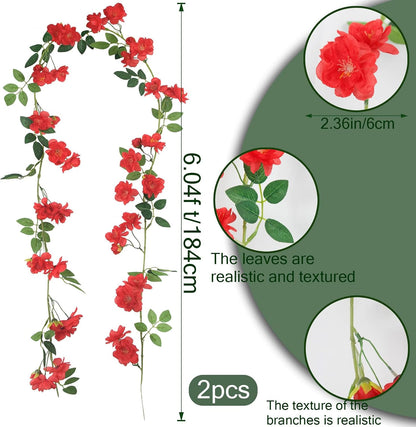 2 Pcs Artificial Flowers Garland for Outdoors White Faux Gardenia Garland 12Ft Silk Rose Hanging Vines Floral for Wedding Arch Party Wall Garden Ceremony Backdrop Fence Spring Decor