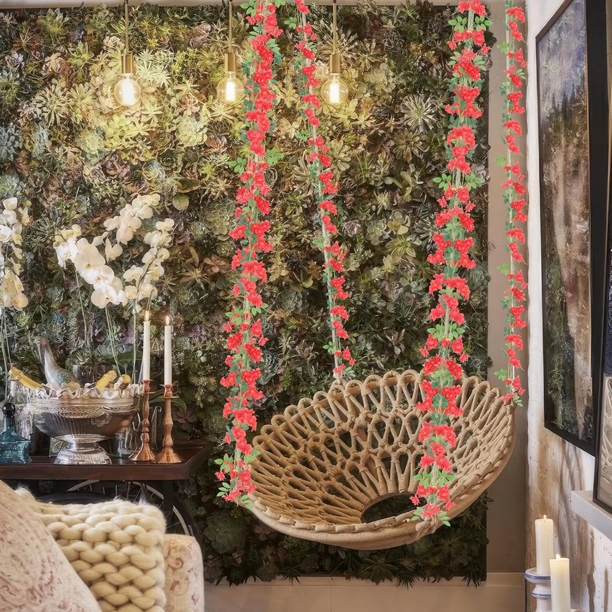 2 Pcs Artificial Flowers Garland for Outdoors White Faux Gardenia Garland 12Ft Silk Rose Hanging Vines Floral for Wedding Arch Party Wall Garden Ceremony Backdrop Fence Spring Decor