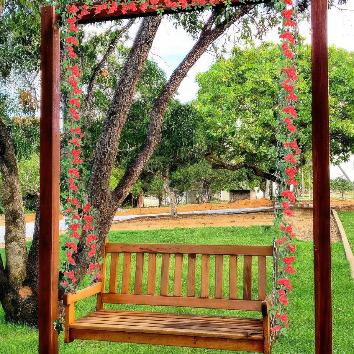 2 Pcs Artificial Flowers Garland for Outdoors White Faux Gardenia Garland 12Ft Silk Rose Hanging Vines Floral for Wedding Arch Party Wall Garden Ceremony Backdrop Fence Spring Decor