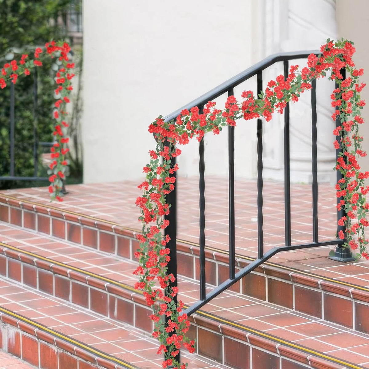 2 Pcs Artificial Flowers Garland for Outdoors White Faux Gardenia Garland 12Ft Silk Rose Hanging Vines Floral for Wedding Arch Party Wall Garden Ceremony Backdrop Fence Spring Decor