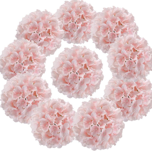 Silk Hydrangea Heads Artificial Flowers Heads with Stems for Home Wedding Decor,Pack of 10 (White)
