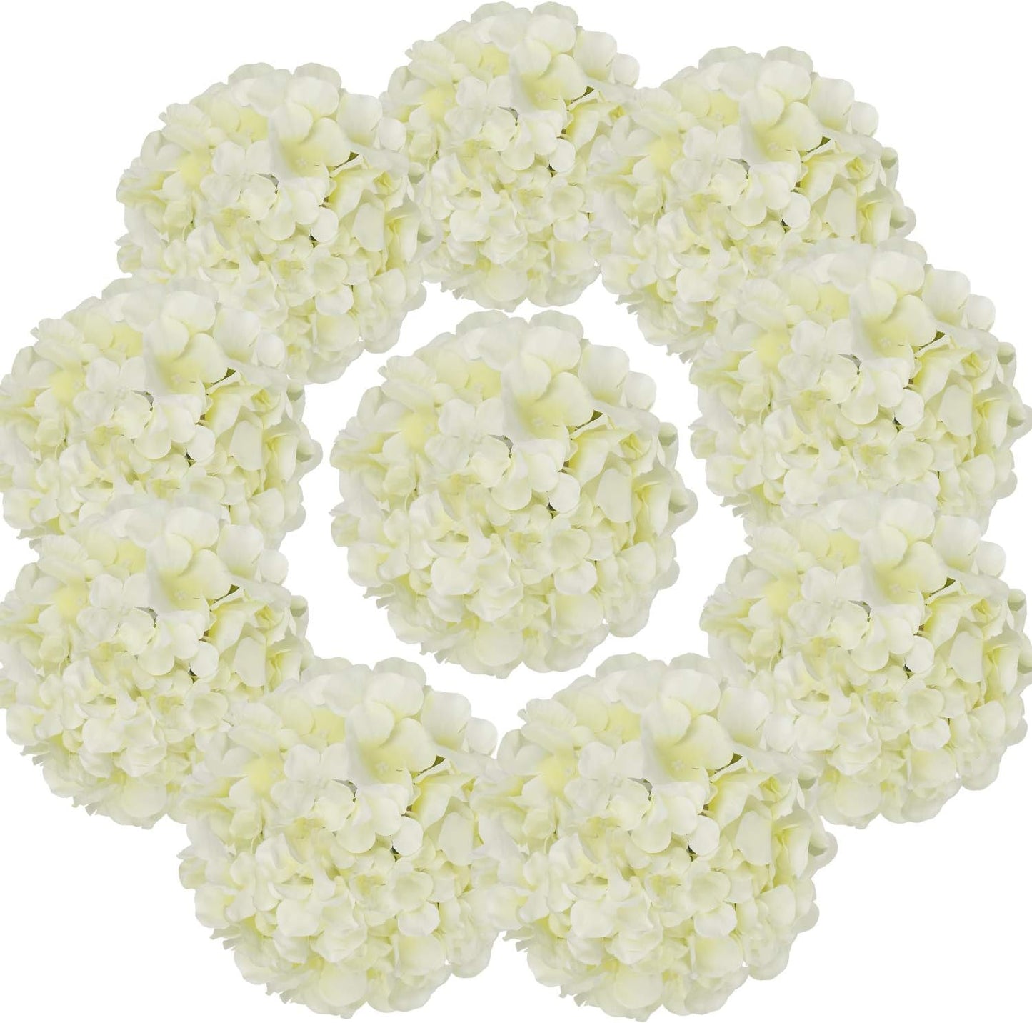 Silk Hydrangea Heads Artificial Flowers Heads with Stems for Home Wedding Decor,Pack of 10 (White)