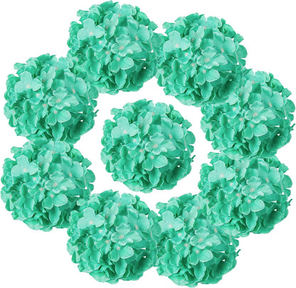Silk Hydrangea Heads Artificial Flowers Heads with Stems for Home Wedding Decor,Pack of 10 (White)