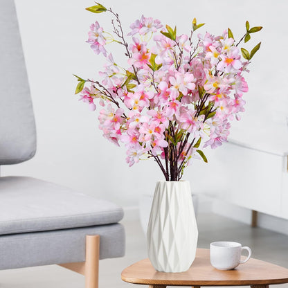 Artificial Apple Blossom Silk Flowers Tree Branches 33” Long Stems Faux Bouquet for Tall Vase Indoor Home Decor DIY Wedding Centerpiece Decoration, Bulk 3pcs (Pink)