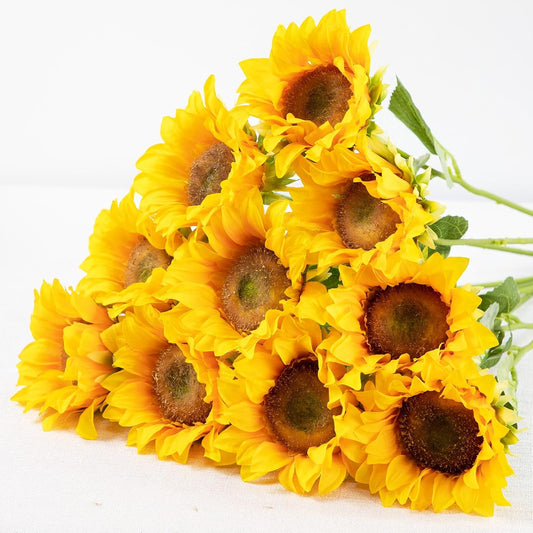 Sunflowers Artificial Flowers with Golden Yellow Long Stem Artificial Flower 10 Pcs for Home Decoration,Fake Fall Flowers Decor,Wedding Arrangement(Golden Yellow)