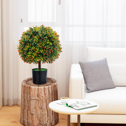 2 Pack 22" Artificial Boxwood Topiary Ball Tree with Orange Fruits
