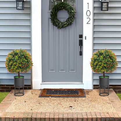 2 Pack 22" Artificial Boxwood Topiary Ball Tree with Orange Fruits