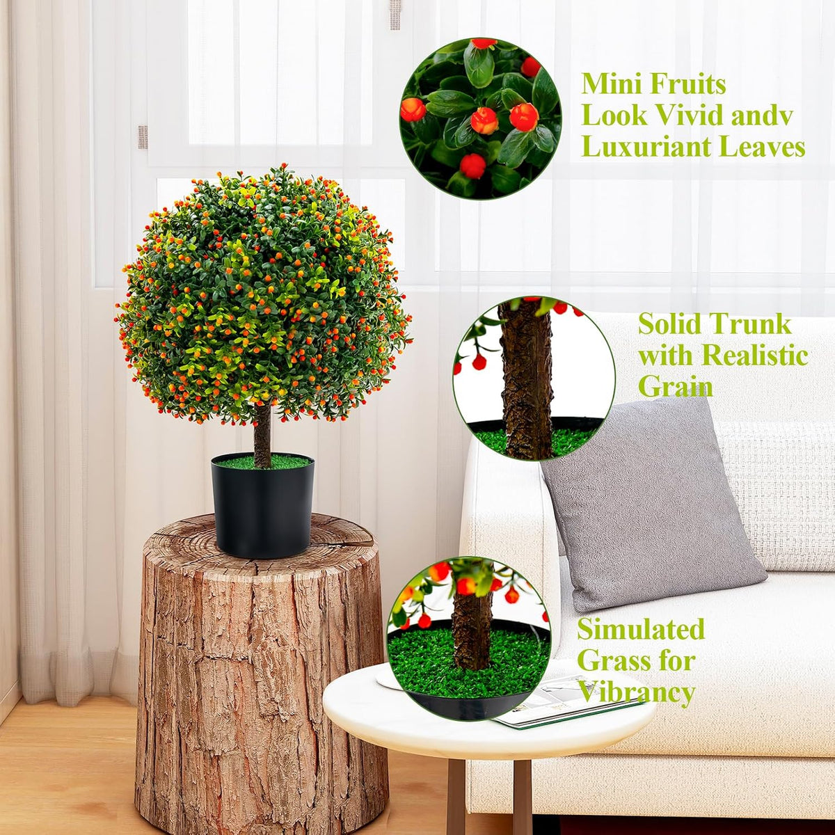2 Pack 22" Artificial Boxwood Topiary Ball Tree with Orange Fruits