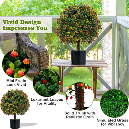 2 Pack 22" Artificial Boxwood Topiary Ball Tree with Orange Fruits