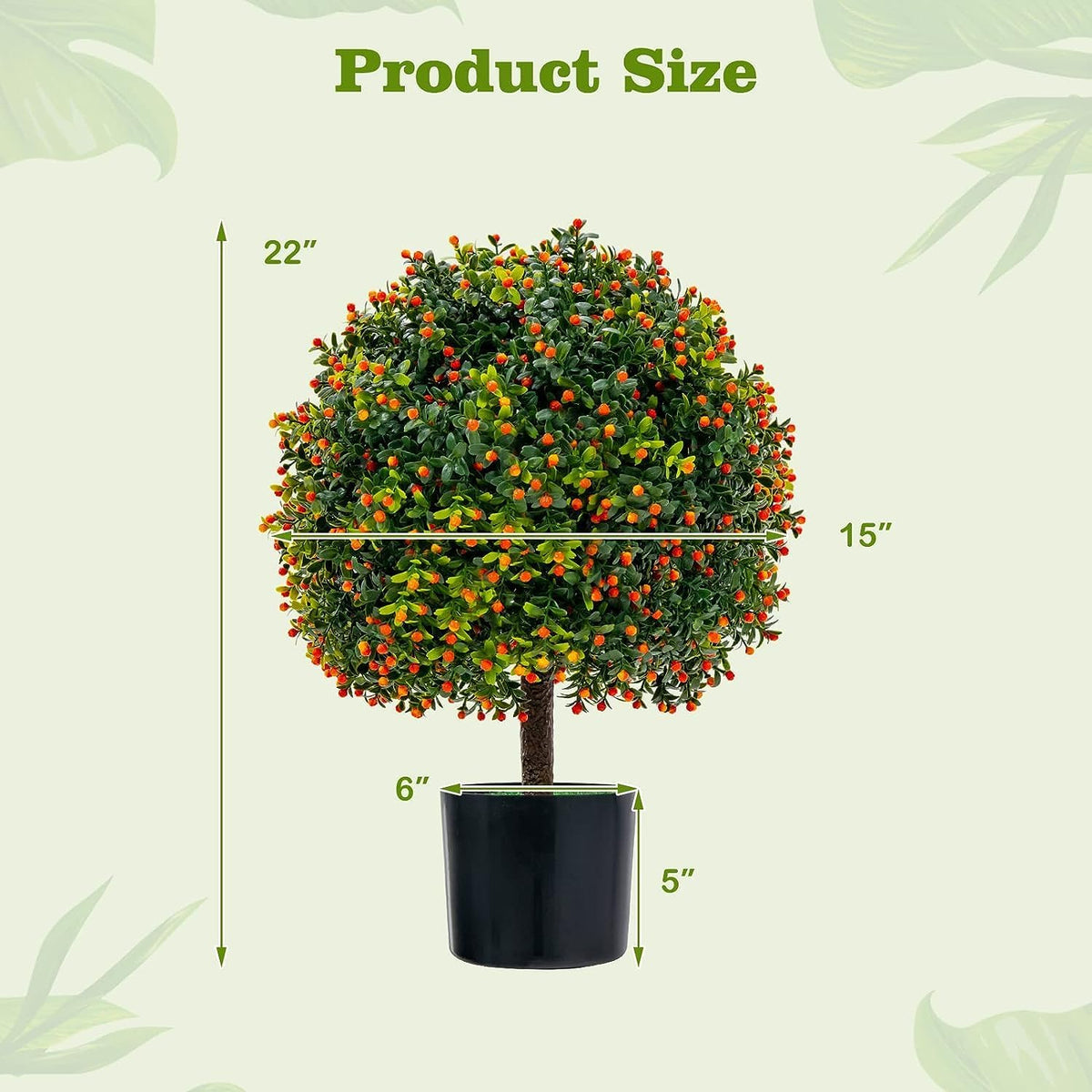 2 Pack 22" Artificial Boxwood Topiary Ball Tree with Orange Fruits