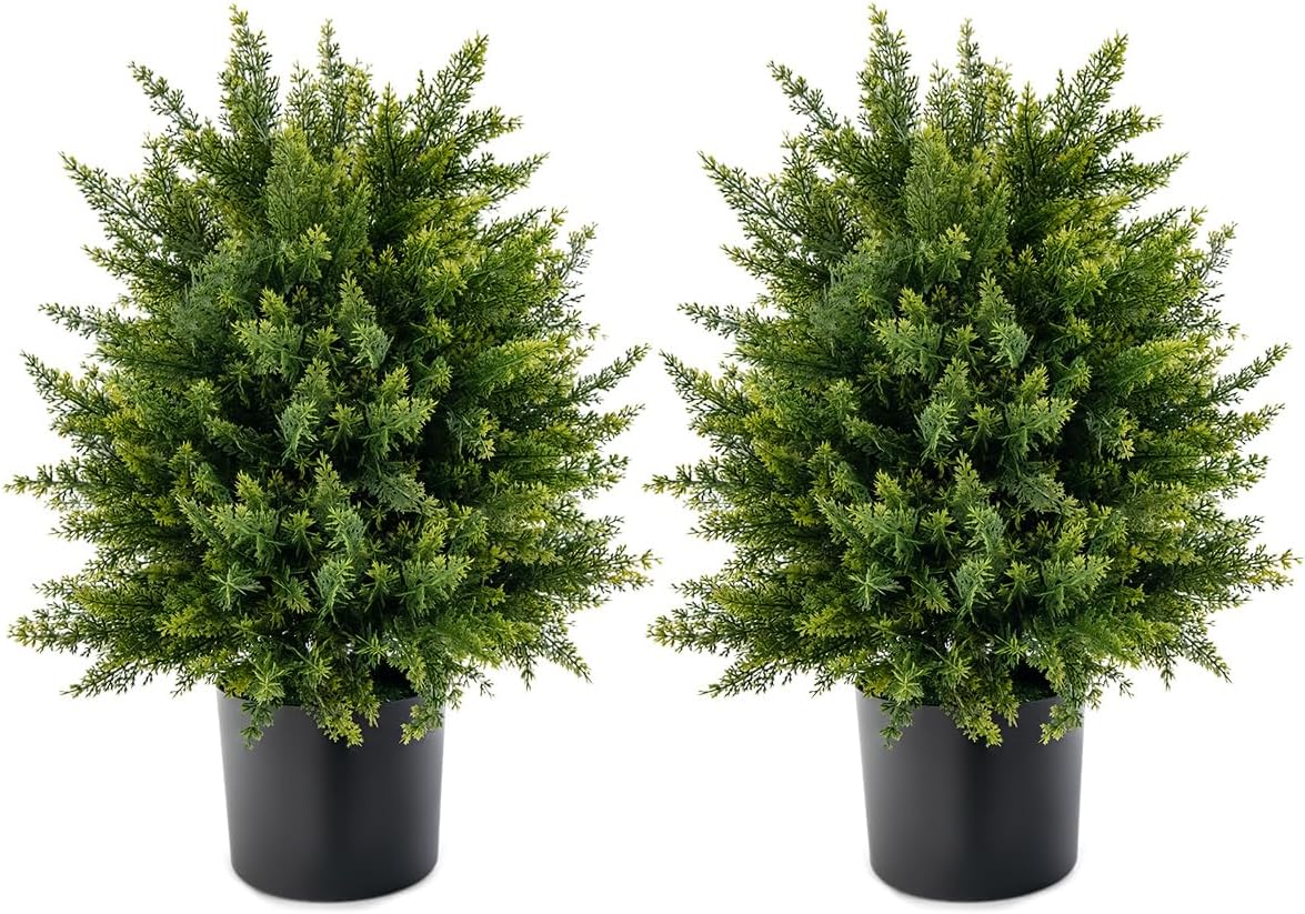 2 Pack 22" Artificial Boxwood Topiary Ball Tree with Orange Fruits