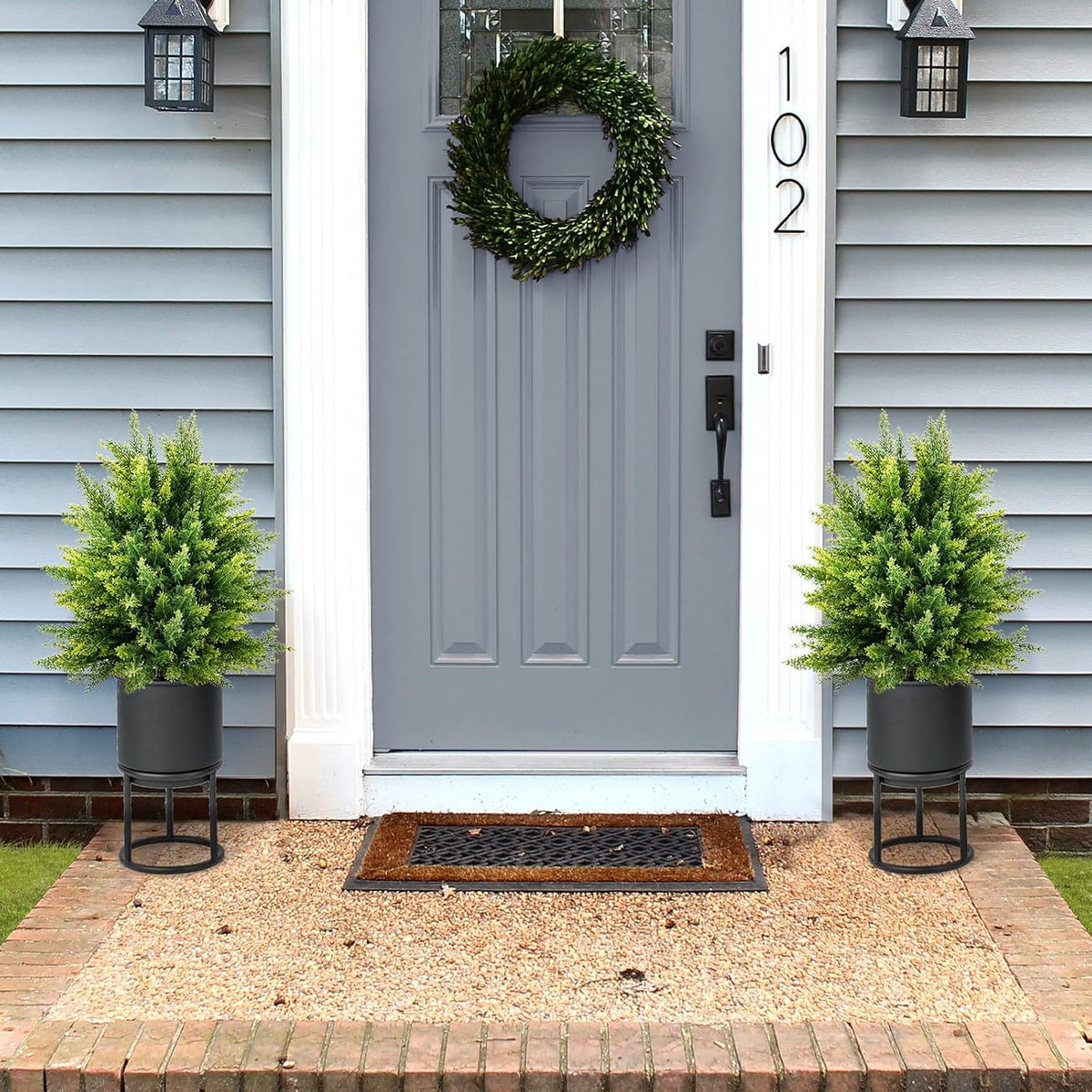 2 Pack 22" Artificial Boxwood Topiary Ball Tree with Orange Fruits