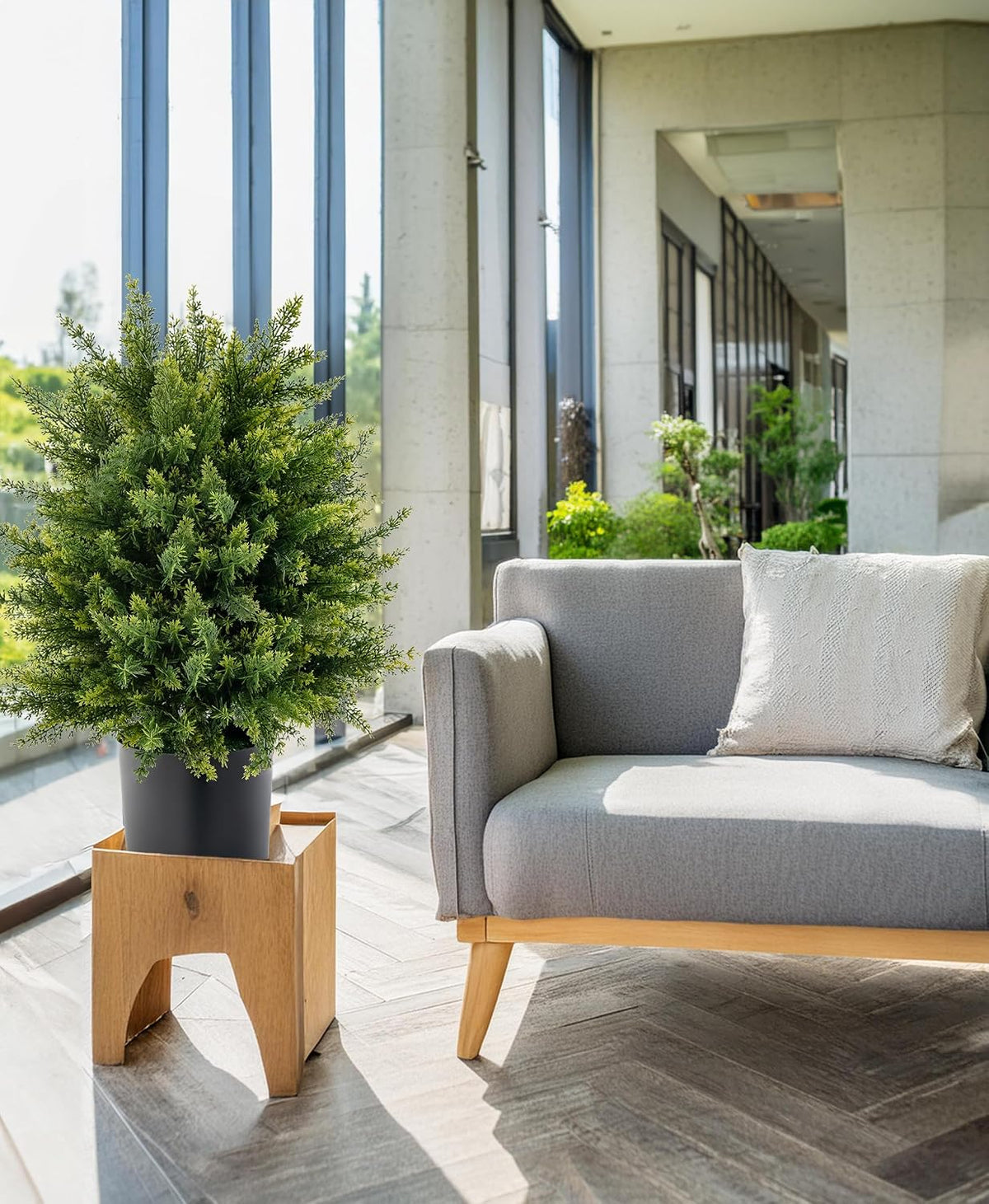 2 Pack 22" Artificial Boxwood Topiary Ball Tree with Orange Fruits