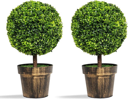 2 Pack 22" Artificial Boxwood Topiary Ball Tree with Orange Fruits