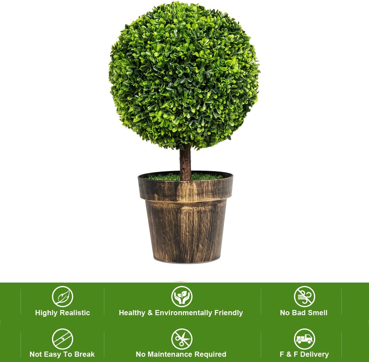 2 Pack 22" Artificial Boxwood Topiary Ball Tree with Orange Fruits