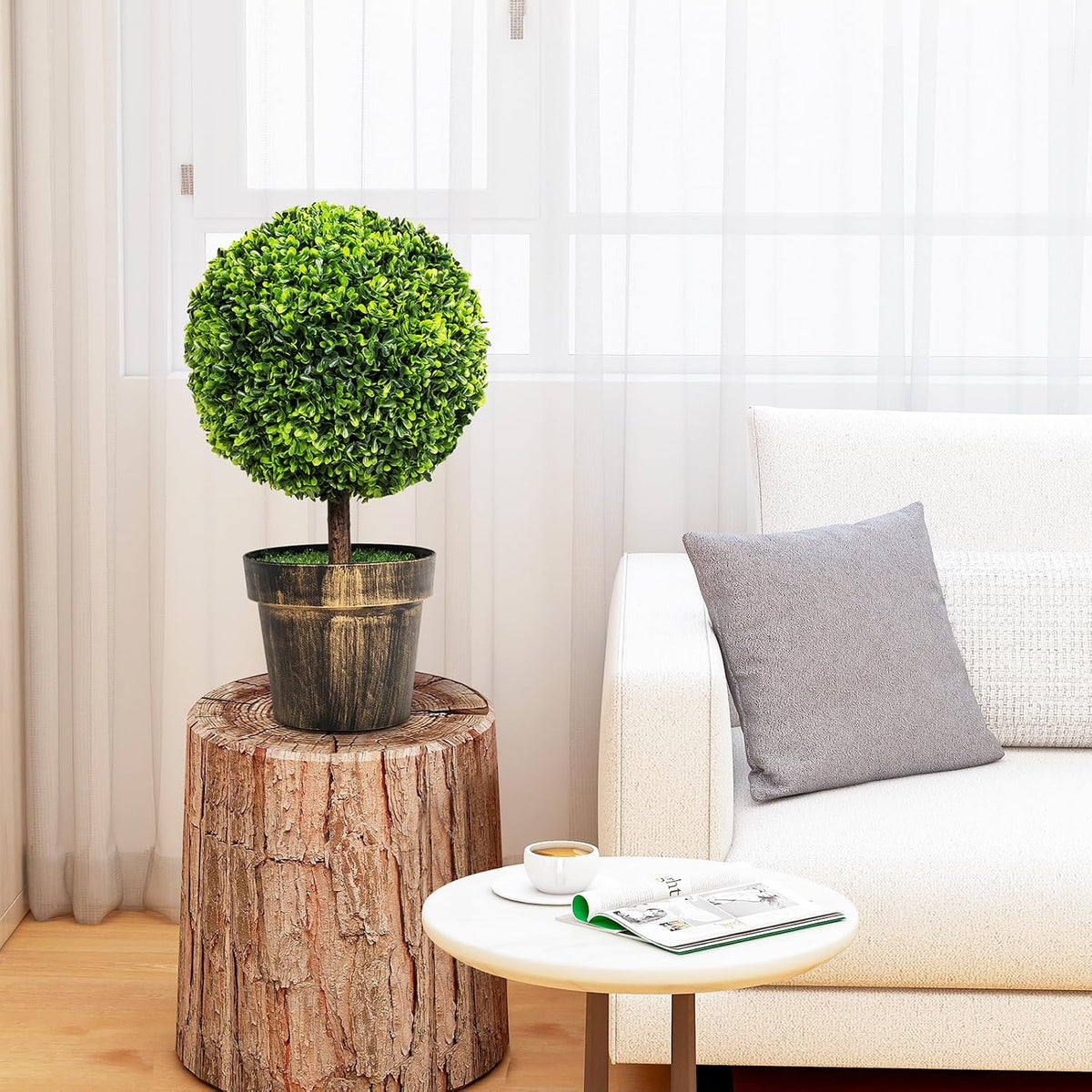 2 Pack 22" Artificial Boxwood Topiary Ball Tree with Orange Fruits