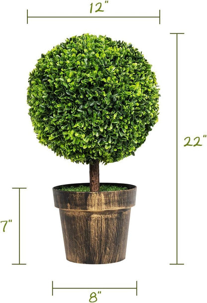 2 Pack 22" Artificial Boxwood Topiary Ball Tree with Orange Fruits