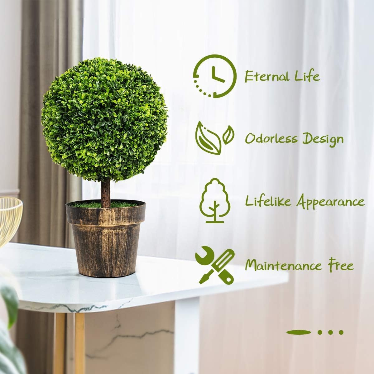 2 Pack 22" Artificial Boxwood Topiary Ball Tree with Orange Fruits