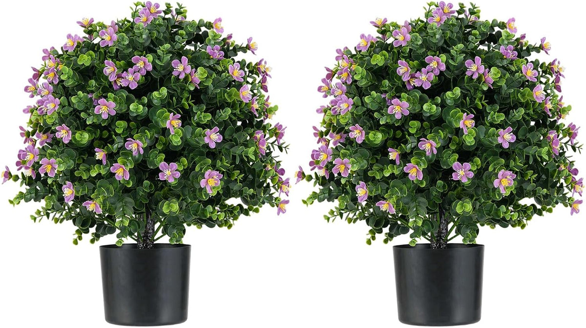 2 Pack 22" Artificial Boxwood Topiary Ball Tree with Orange Fruits