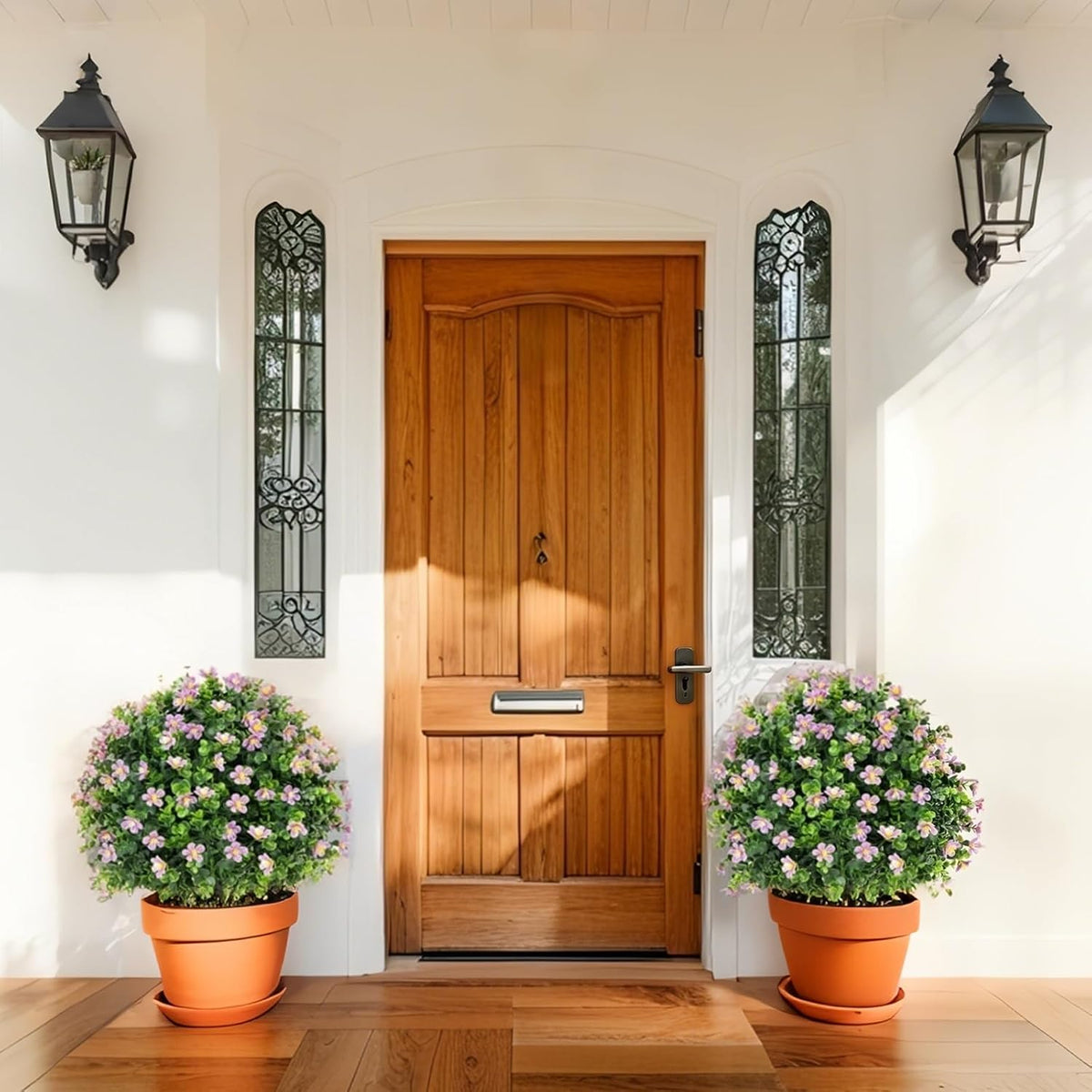 2 Pack 22" Artificial Boxwood Topiary Ball Tree with Orange Fruits