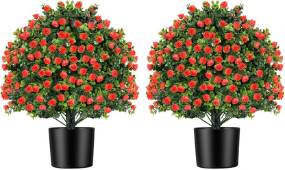 2 Pack 22" Artificial Boxwood Topiary Ball Tree with Orange Fruits