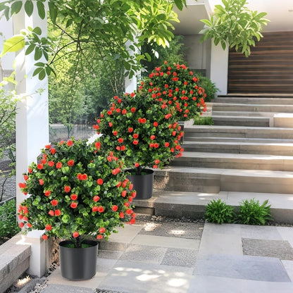 2 Pack 22" Artificial Boxwood Topiary Ball Tree with Orange Fruits