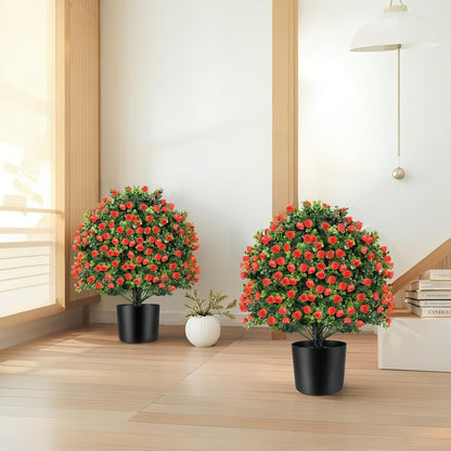 2 Pack 22" Artificial Boxwood Topiary Ball Tree with Orange Fruits